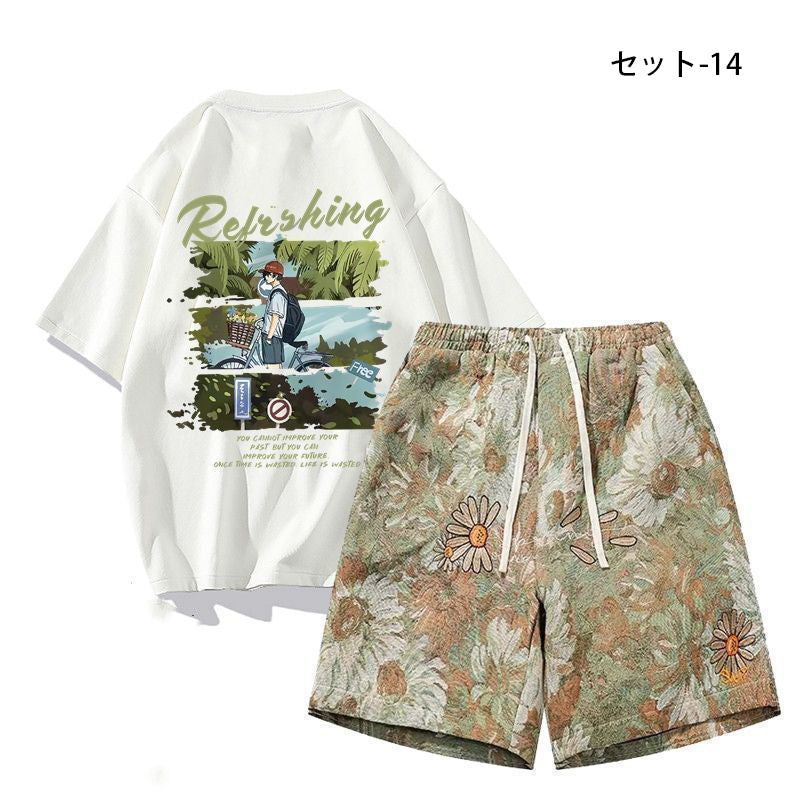 話題沸騰中 カジュアル 16種類選択可 半袖Tシャツⅹパンツセット-A829