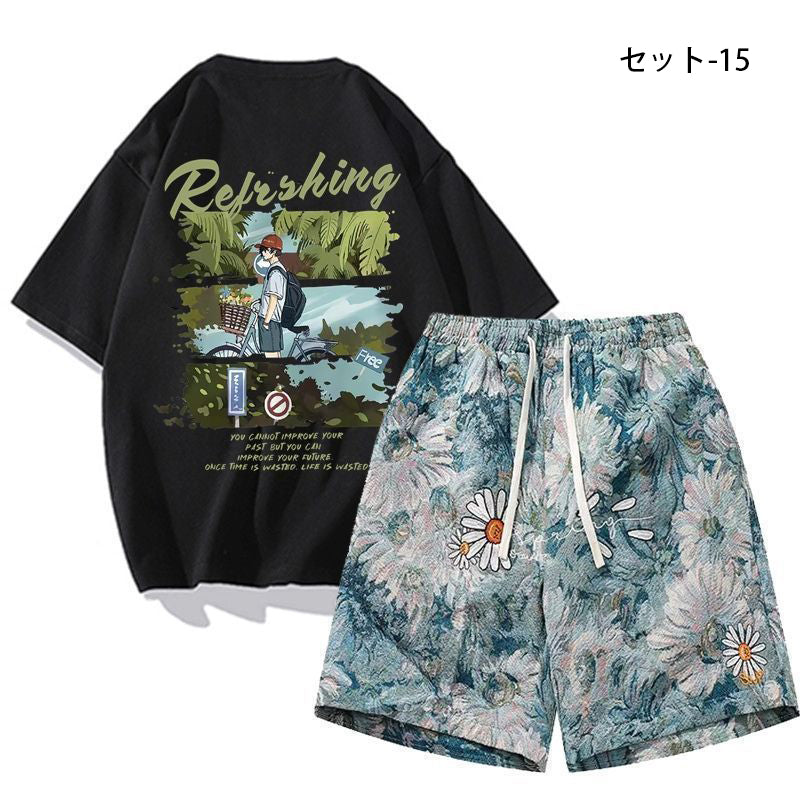話題沸騰中 カジュアル 16種類選択可 半袖Tシャツⅹパンツセット-A829