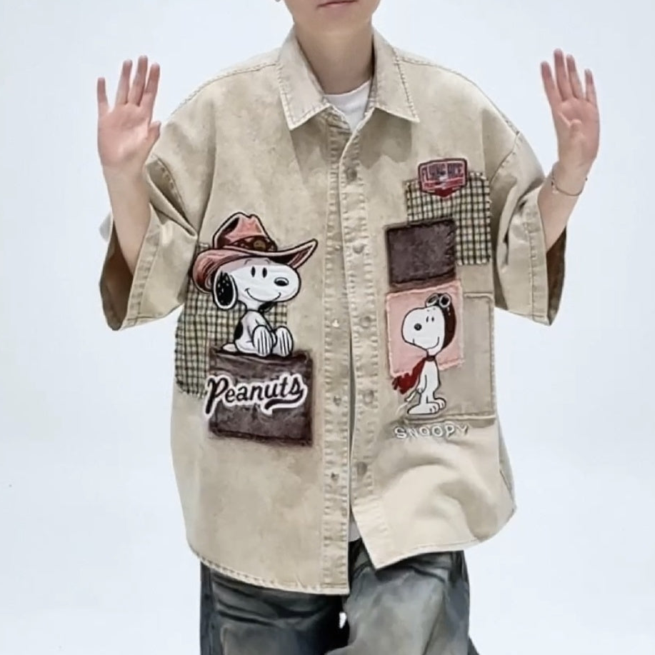 デザイン性抜群 レトロ カジュアル 半袖 シャツ E-13403