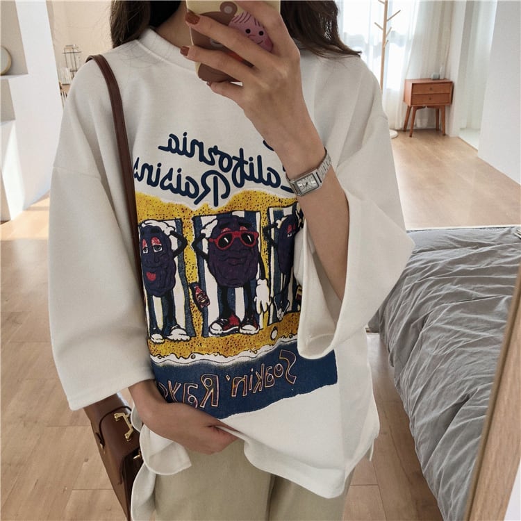 話題沸騰中 カジュアル  ゆったり プリント 2色半袖Tシャツ<ins-8161>