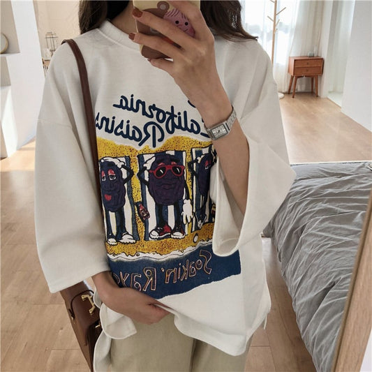 話題沸騰中 カジュアル  ゆったり プリント 2色半袖Tシャツ<ins-8161>