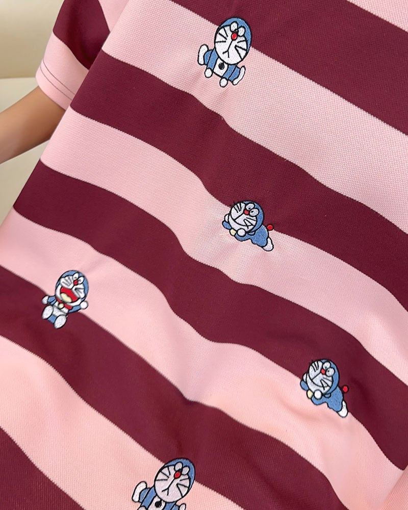 着回し力抜群 カジュアル ストライプ柄 プリント ゆったり半袖Tシャツ <ins-8482>