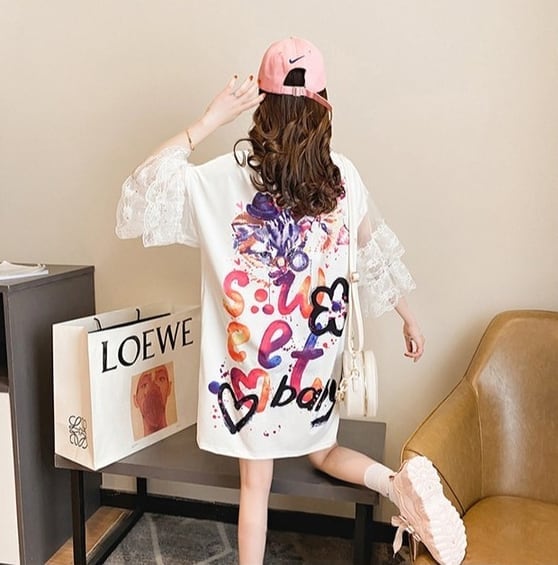 好感度UP スウィート デザイン 一目惚れ 切り替え Tシャツ <ins-8004>