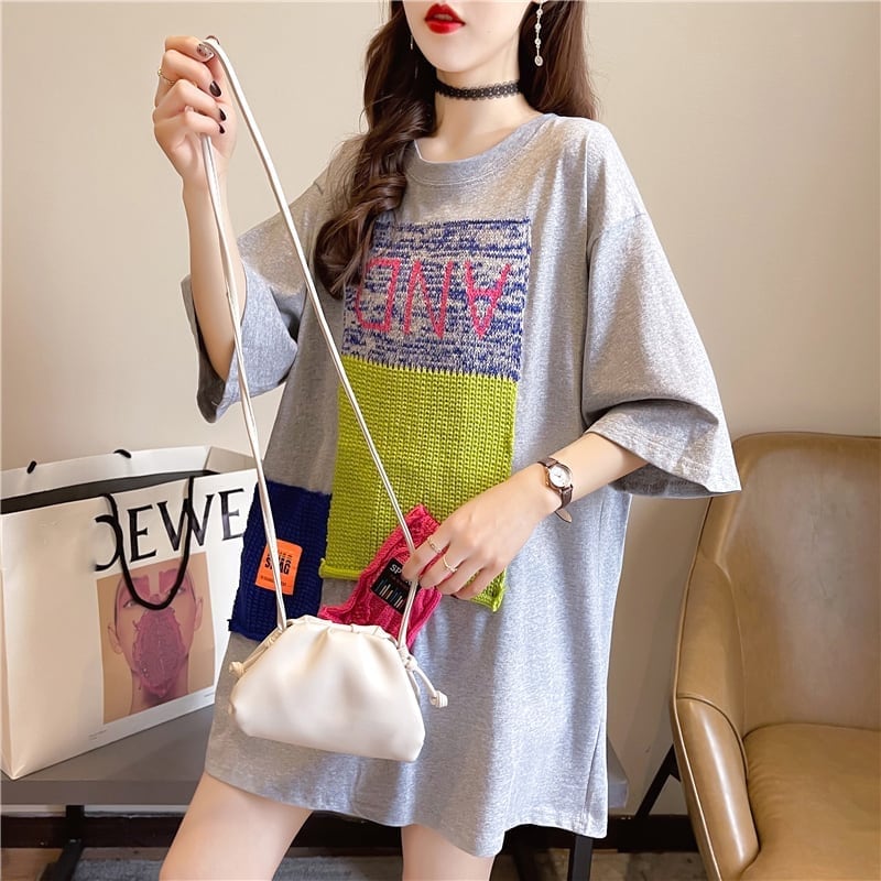 【半額!期間限定!!】ゆったりロング丈切り替え三色半袖Tシャツ<ins-1565>