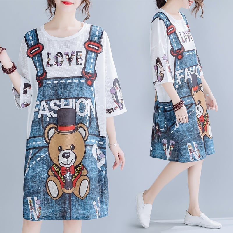 旅行Tシャツ レディース 夏 膝丈 プリント 大きいサイズ ゆったりさらっと涼しい <ins-656>