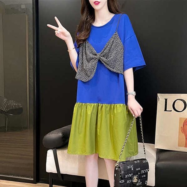 美人度アップ エレガント レイヤード風 切り替え ワンピース<ins-8287>