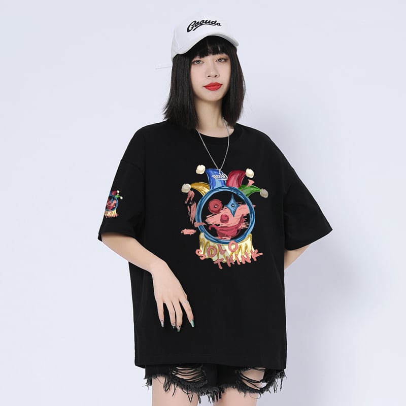 話題沸騰中 カジュアル ゆったり プリント 6色 半袖Tシャツ<ins-8164>