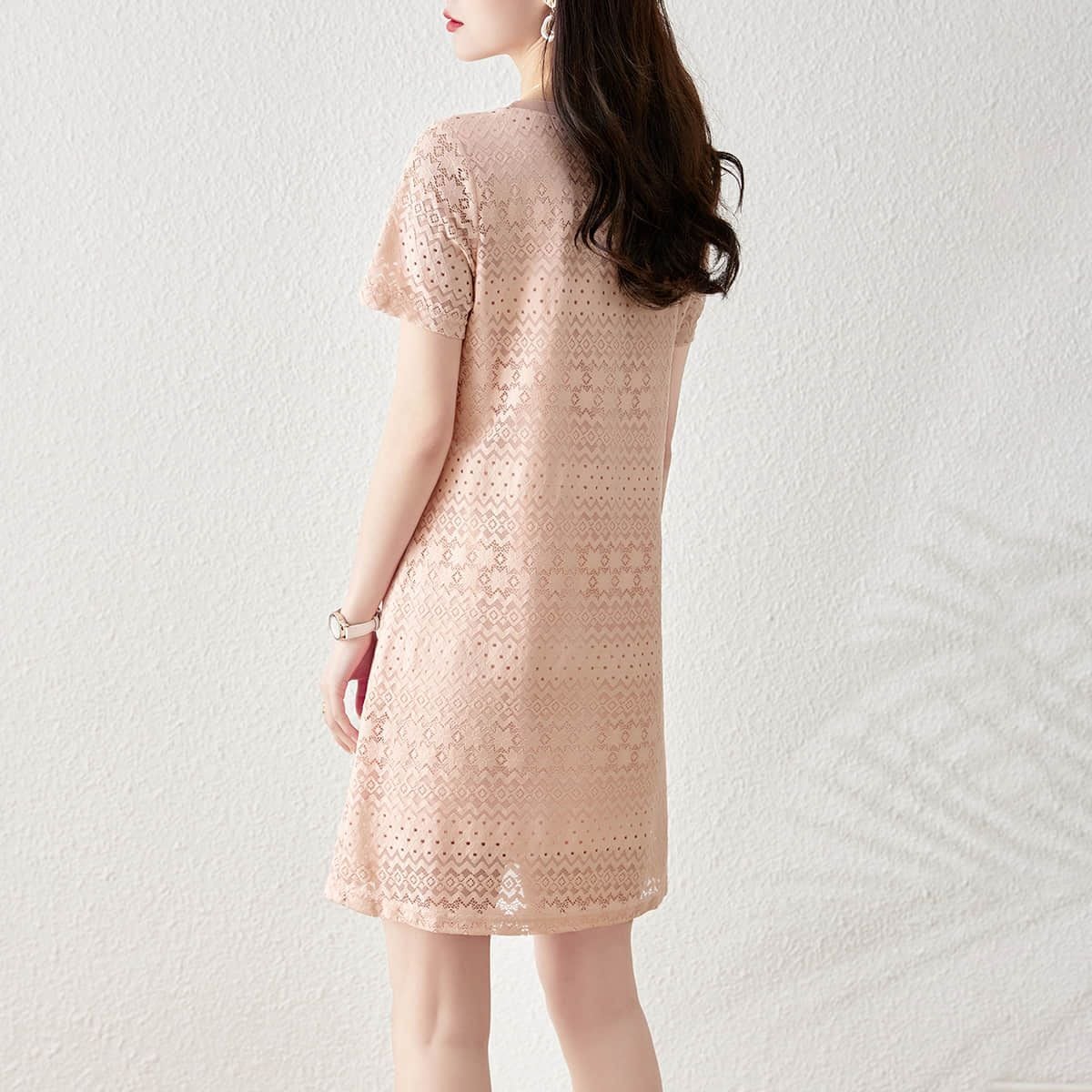 大好評 美人度アップ エレガント 知的 透かし彫り ワンピース<ins-8392>