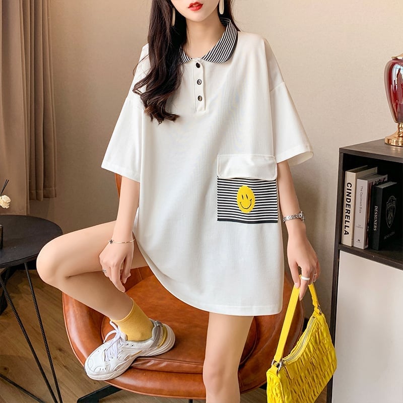 カジュアル お洒落 3色選択可 ストライプ Tシャツ カットソー<ins-3068>