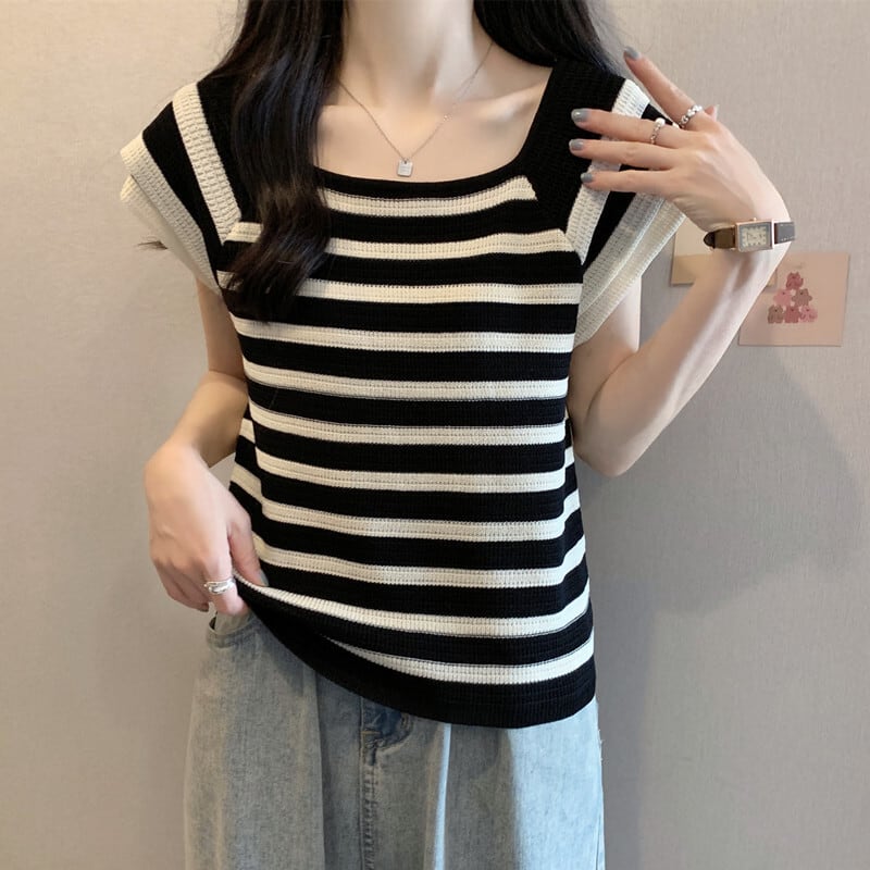 今季マストバイ カジュアル ファッション エレガント ストライプ柄 Tシャツ<ins-8339>