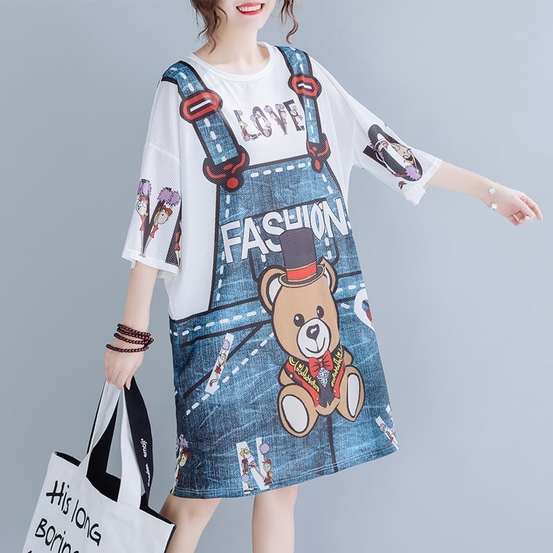旅行Tシャツ レディース 夏 膝丈 プリント 大きいサイズ ゆったりさらっと涼しい <ins-656>
