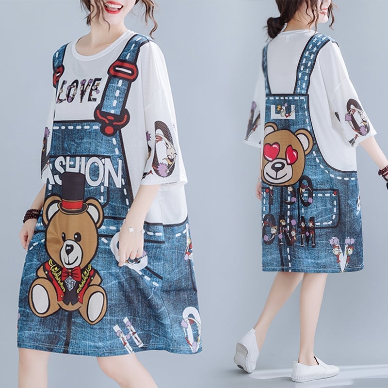 旅行Tシャツ レディース 夏 膝丈 プリント 大きいサイズ ゆったりさらっと涼しい <ins-656>