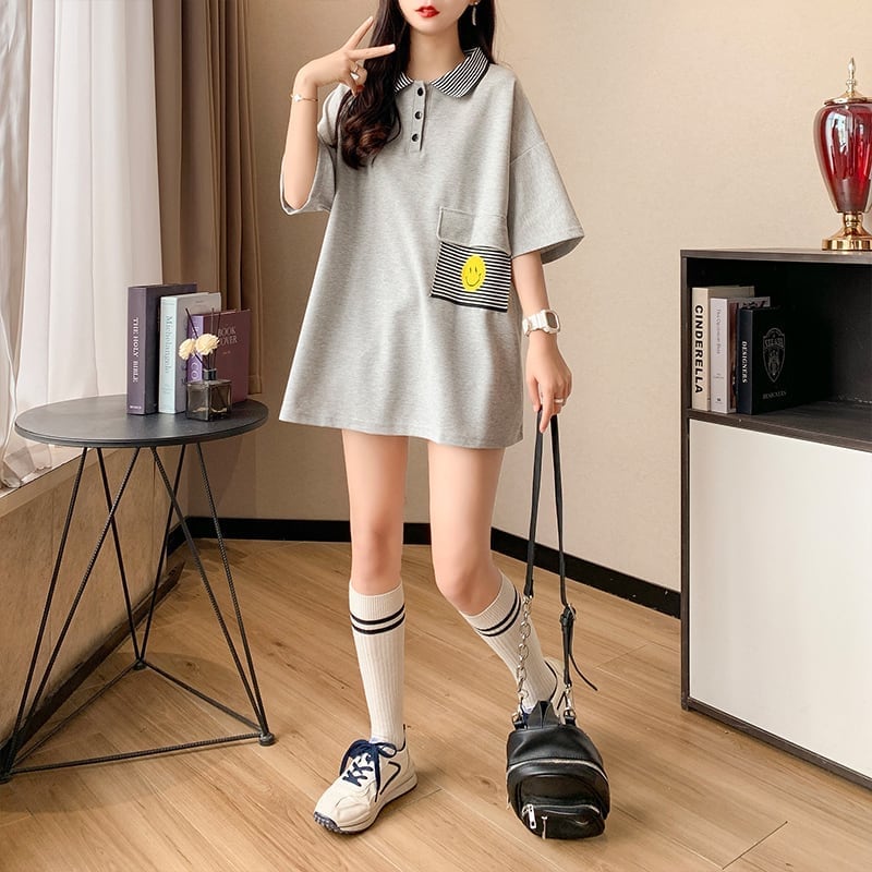 カジュアル お洒落 3色選択可 ストライプ Tシャツ カットソー<ins-3068>