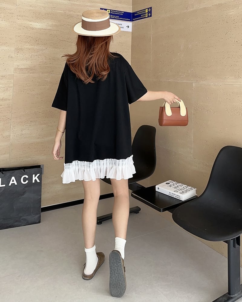 今季マストバイ 切り替え プリントゆったり 半袖Tシャツ 全4色<ins-8256>