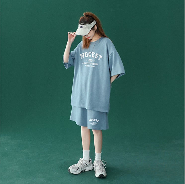 【半額!期間限定!!】売り切れ必至 カジュアル 半袖Tシャツⅹパンツセット全4色 男女兼用<ins-6574>