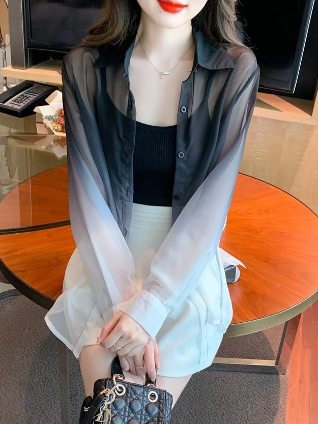 美人度アップ オシャレ度満点 ルーズ 透け感 日焼け対策 シャツ ブルゾン<ins-8048>