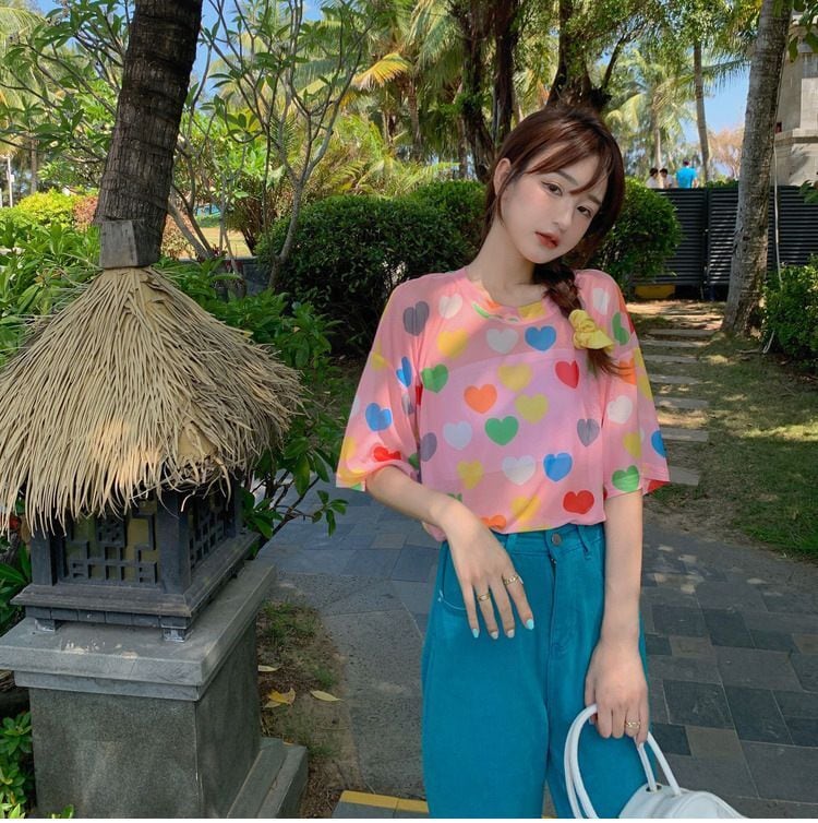 話題沸騰中 キュート カラーマッチング 2色 半袖Tシャツ<ins-8155>