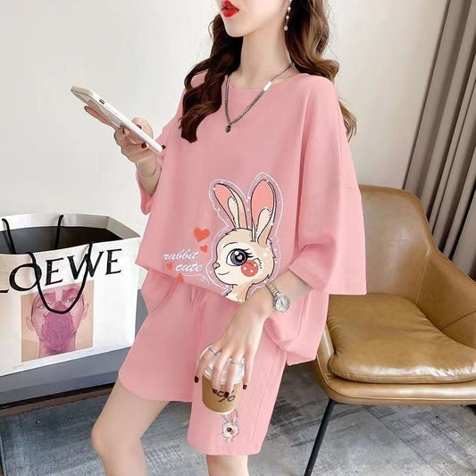 今季マストバイ 大人可愛い ルーズ  半袖Tシャツⅹパンツセット全3色 <ins-8202>