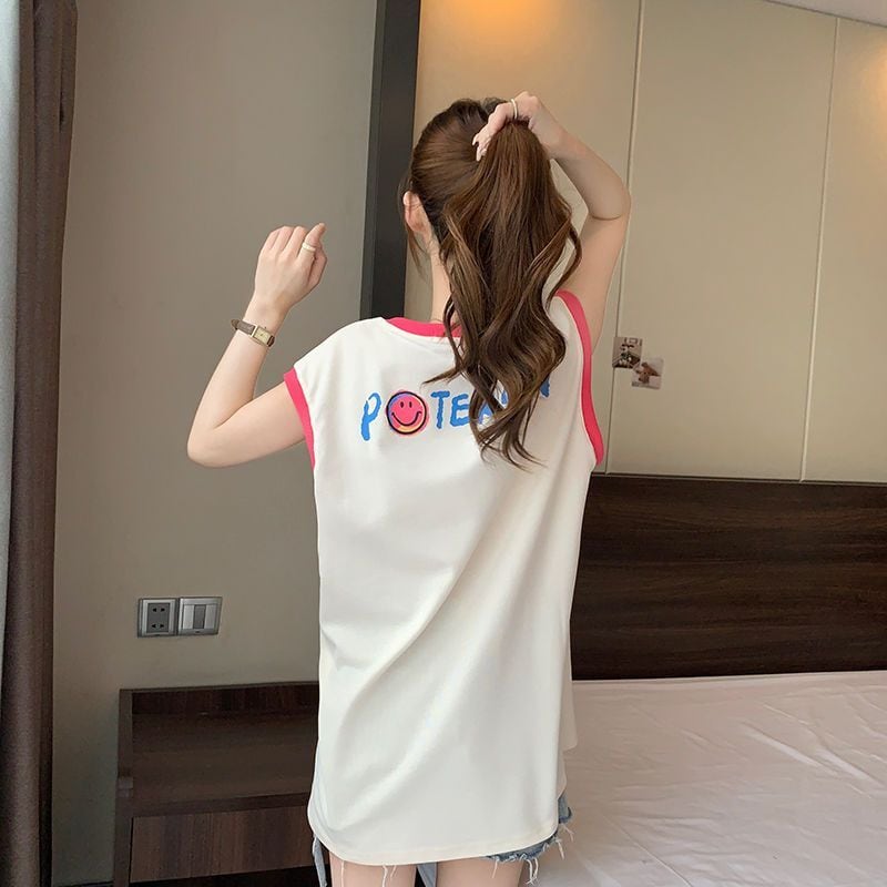 【半額!期間限定!!】超人気 カジュアル ファッション プリント ノースリーブ Tシャツ<ins-8487>