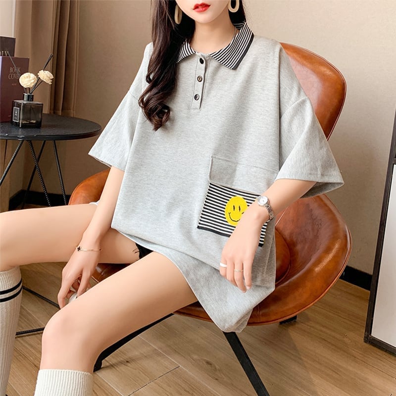 カジュアル お洒落 3色選択可 ストライプ Tシャツ カットソー<ins-3068>