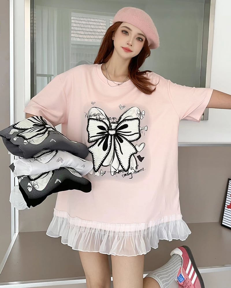 今季マストバイ 切り替え プリントゆったり 半袖Tシャツ 全4色<ins-8256>