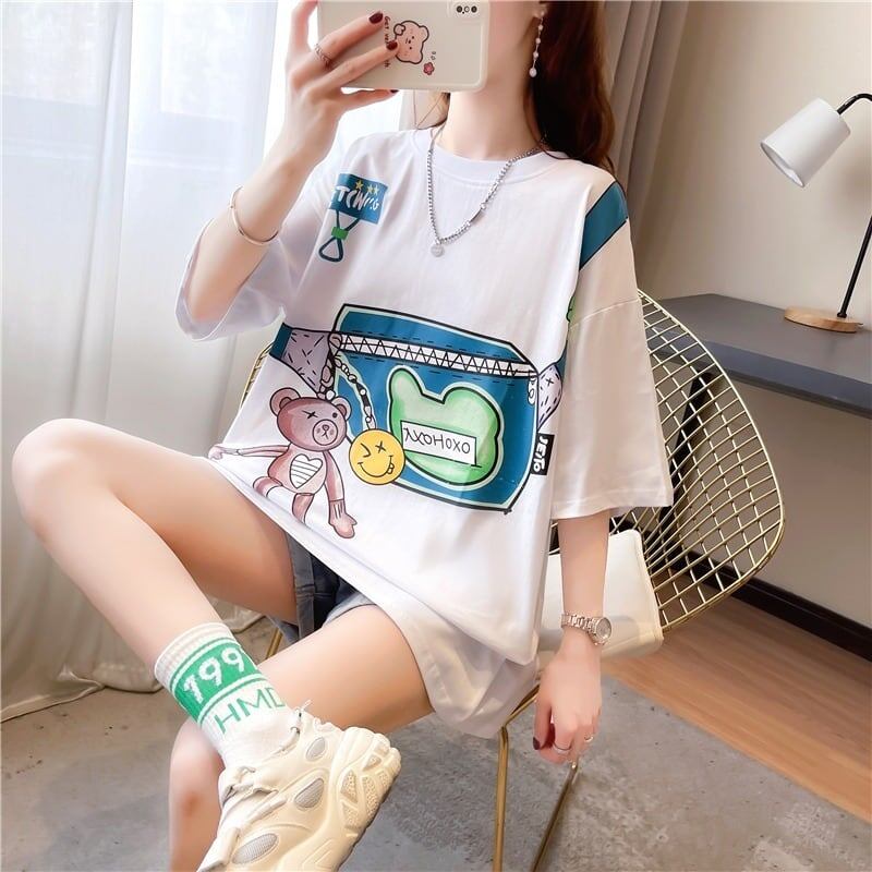 個性的なデザイン 一目惚れ 3色選択可 プリント Tシャツ カットソー<ins-3062>