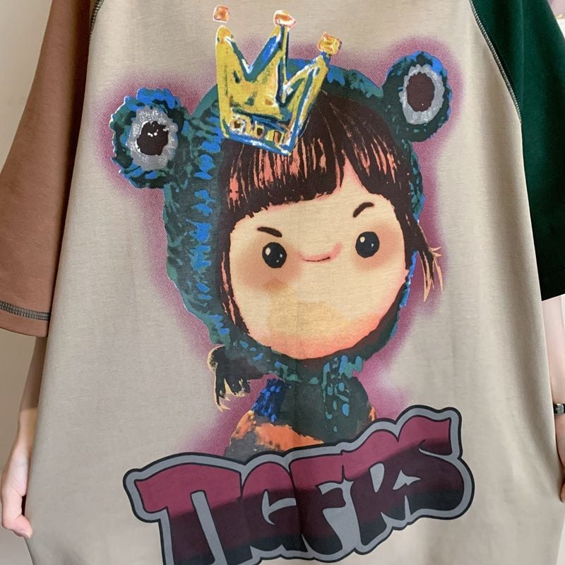 話題沸騰中 お勧めカラーマッチング ビッグロゴ ゆったり 半袖Tシャツ<ins-8350>