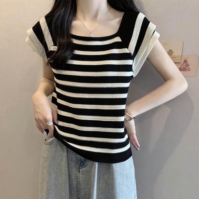 今季マストバイ カジュアル ファッション エレガント ストライプ柄 Tシャツ<ins-8339>