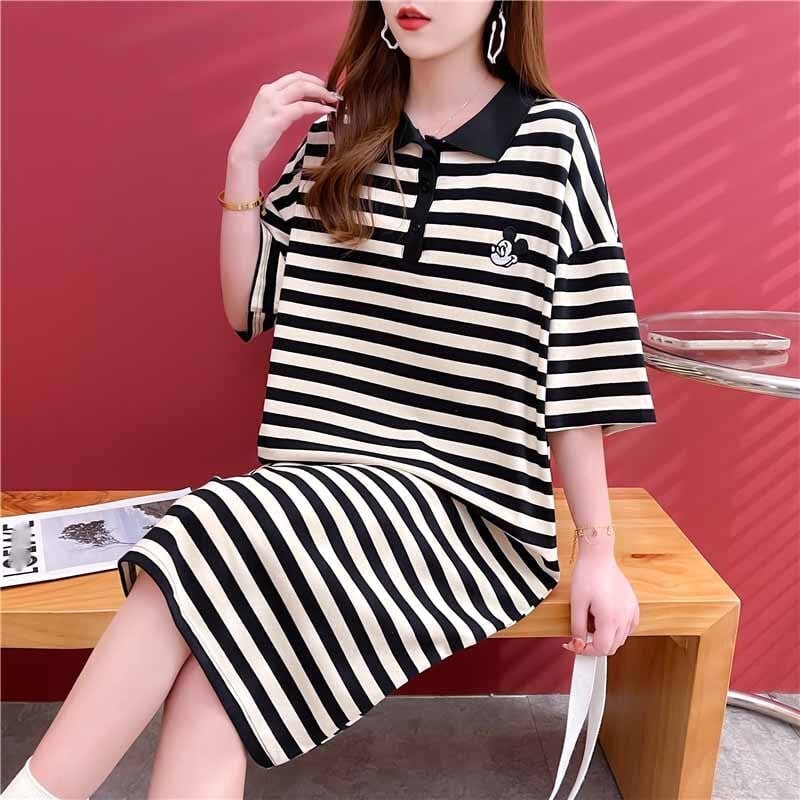 細身効果抜群 女性力を高める ボーダー柄 ワンピース<ins-3075>