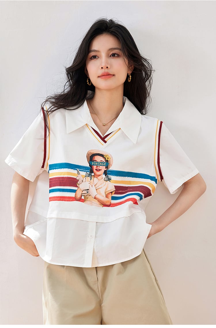 話題沸騰中 個性的なデザイン 一目惚れ レイヤード風 Tシャツ カットソー<ins-8331>