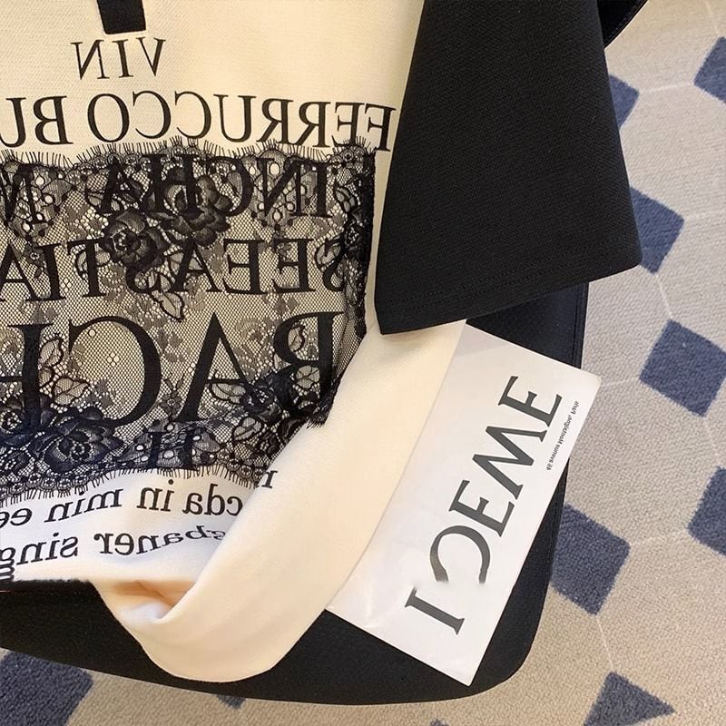 売り切れ必至 ファッション 切り替え プリント 半袖Tシャツ カットソー<ins-8250>