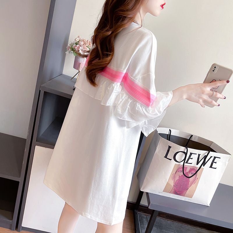 新商品 キュート 切り替え ゆったり 全2色 半袖Tシャツ<ins-8349>