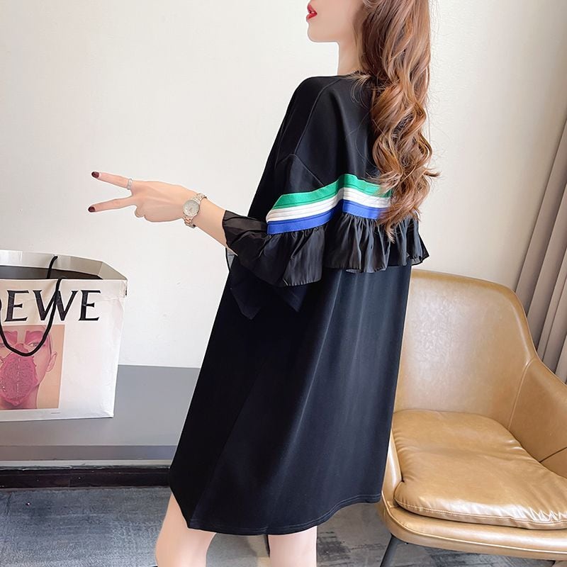 新商品 キュート 切り替え ゆったり 全2色 半袖Tシャツ<ins-8349>