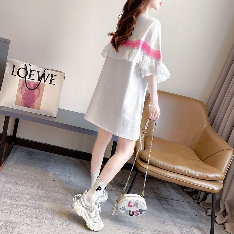 新商品 キュート 切り替え ゆったり 全2色 半袖Tシャツ<ins-8349>