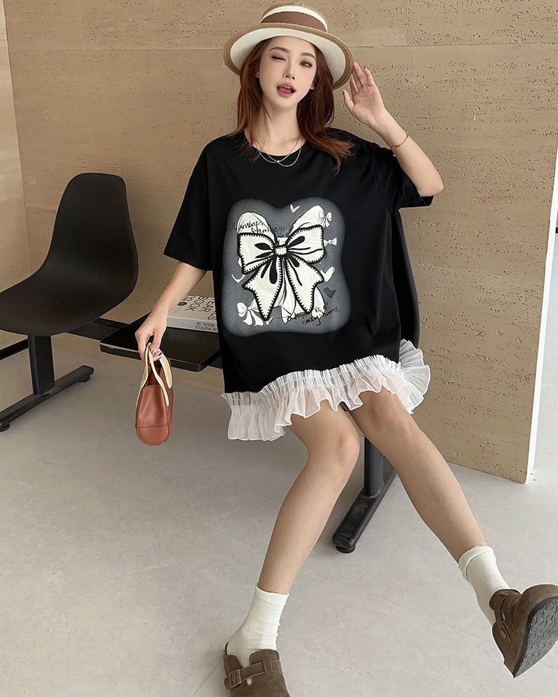 今季マストバイ 切り替え プリントゆったり 半袖Tシャツ 全4色<ins-8256>