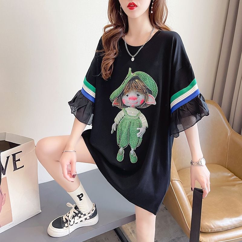 新商品 キュート 切り替え ゆったり 全2色 半袖Tシャツ<ins-8349>