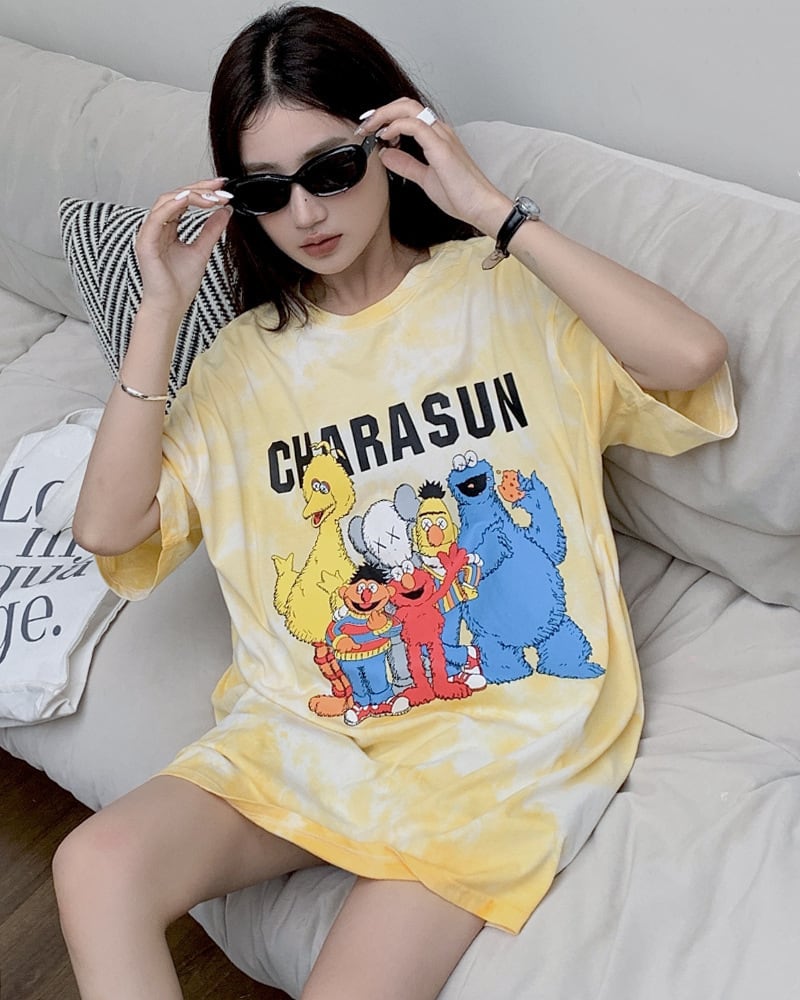 売り切れ必至 絞り染め プリント ビッグロゴ ゆったりトップス 半袖Tシャツ 全2色<ins-8272>