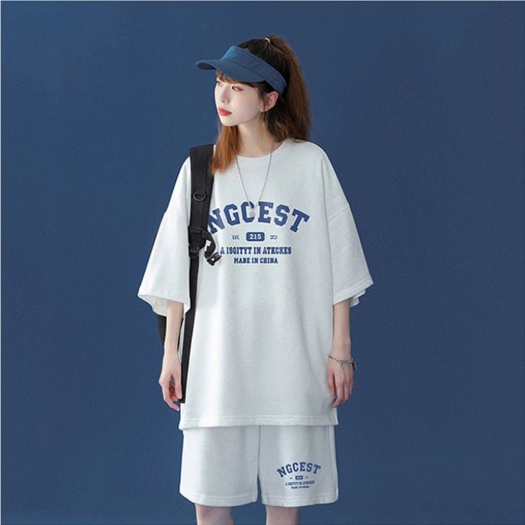 【半額!期間限定!!】売り切れ必至 カジュアル 半袖Tシャツⅹパンツセット全4色 男女兼用<ins-6574>