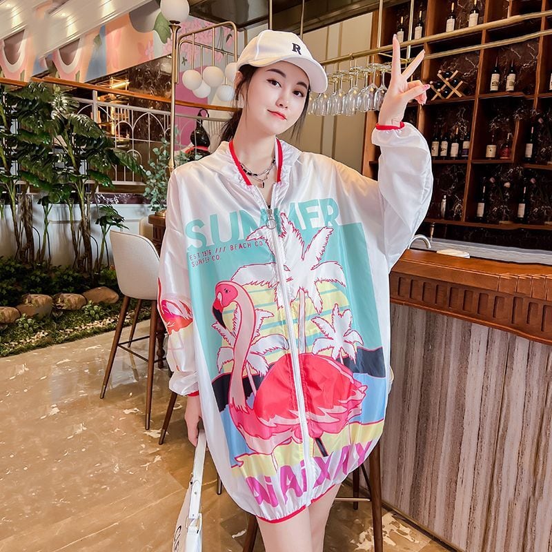 上質 カジュアル UVカット夏 長袖 薄手 日焼け止め ゆったり パーカー<ins-8147>