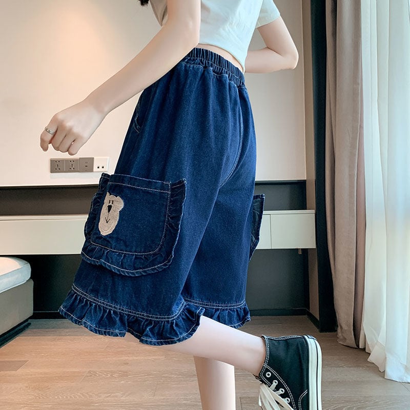 超人気 ゆったり感アップ オシャレ度満点 デニム 2色選択可 ハイウエスト パンツ ボトムス<ins-8298>