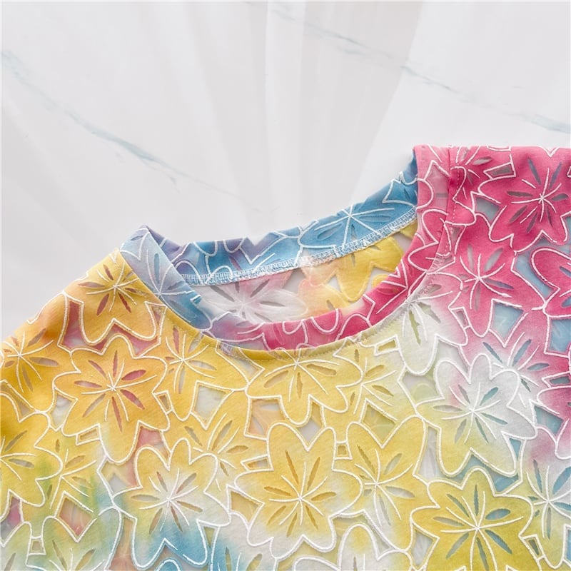 オシャレ度満点 スタイリッシュ ラウンドネック 透かし彫り Tシャツ カットソー<ins-2957>