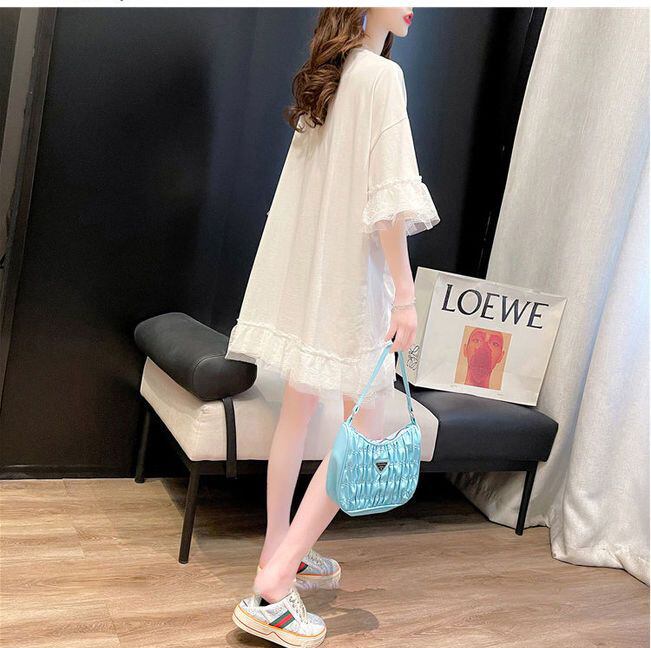 話題沸騰中 キュート ゆったり ロング丈 切り替え 2色半袖Tシャツ<ins-8133>