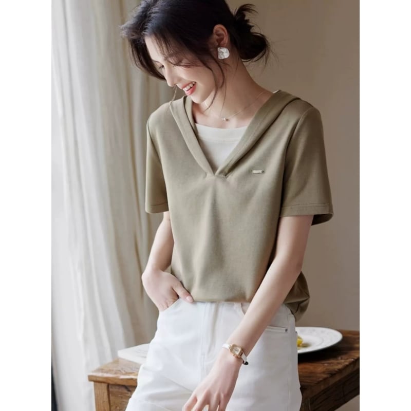 着回し力抜群 ファッション レイヤード風 Tシャツ<ins-8345>