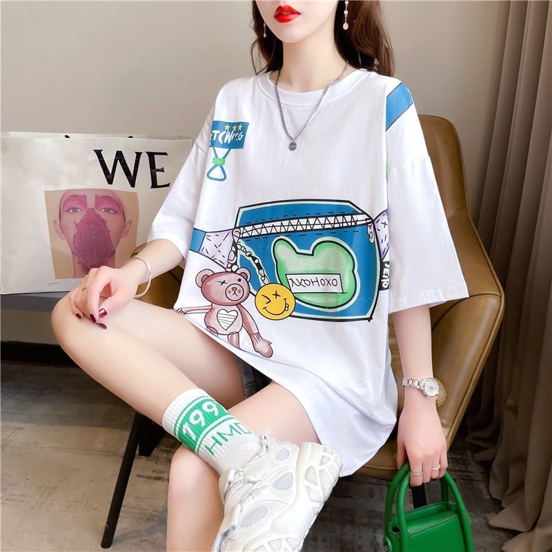 個性的なデザイン 一目惚れ 3色選択可 プリント Tシャツ カットソー<ins-3062>