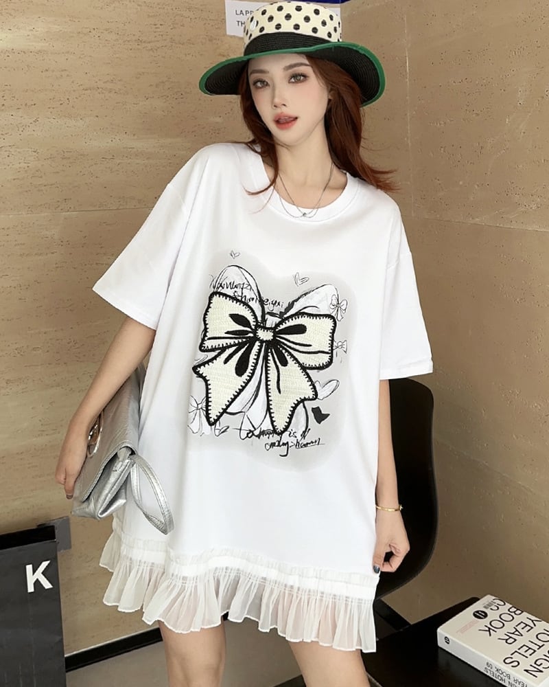 今季マストバイ 切り替え プリントゆったり 半袖Tシャツ 全4色<ins-8256>