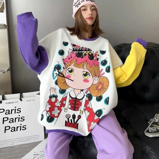 見逃し禁止 グラフィックプリントオーバーサイズスウェット二色ありトップス<ins-4156>