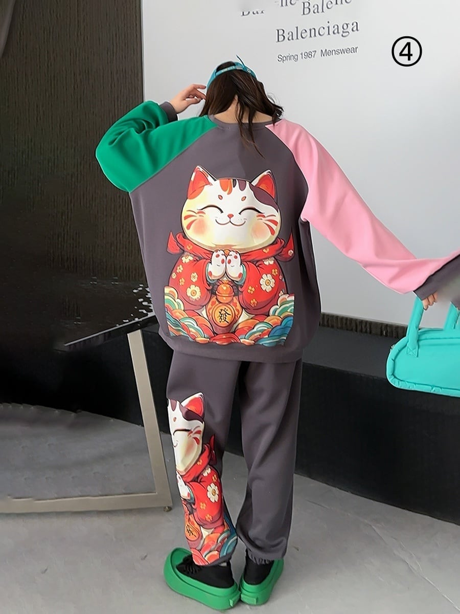 スタイルアップ効果抜群 4色選択 プリント パーカー+ショートパンツ セットアップE-10456