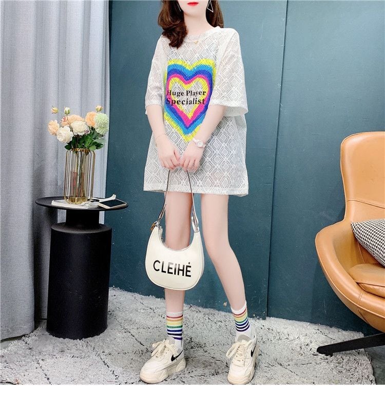 売り切れ必至 キュート ゆったり 透かし彫り半袖Tシャツ<ins-8134>