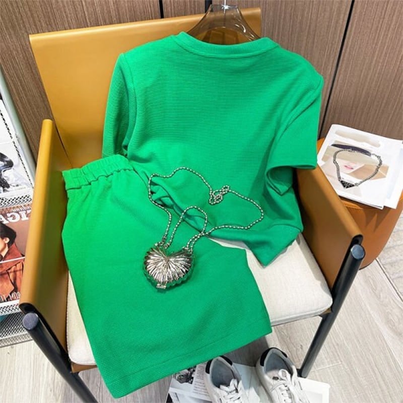 スタイリッシュ 一目惚れ 切り替え Tシャツ+ショートパンツ セットアップ<ins-3488>