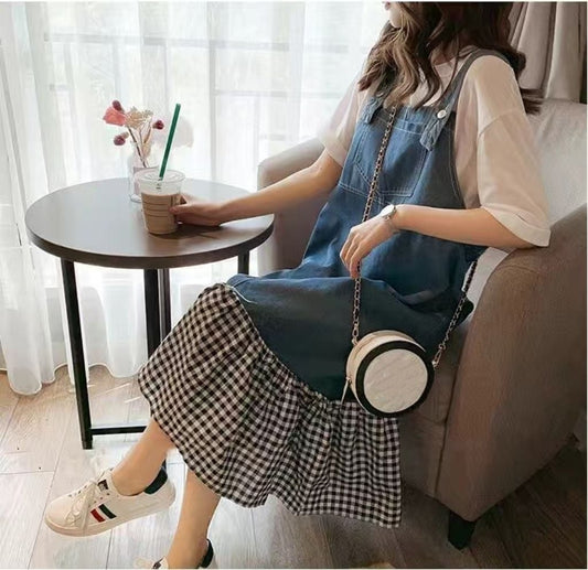 話題沸騰中 オシャレ度満点 切り替え 半袖Tシャツ+ワンピース セットアップ<ins-8322>